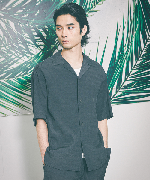 AH ABAHOUSE（エーエイチアバハウス）の「【AH ABAHOUSE / セットアップ対応】楊柳 オープンカラーシャツ（シャツ/ブラウス・メンズ・グレイッシュベージュ/ブラック/チャコールグレー/ダークグリーン・46/48）」の16枚目の写真