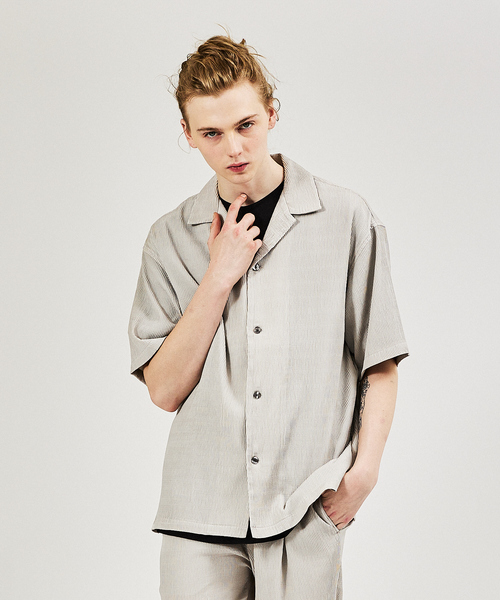 AH ABAHOUSE（エーエイチアバハウス）の「【AH ABAHOUSE / セットアップ対応】楊柳 オープンカラーシャツ（シャツ/ブラウス・メンズ・グレイッシュベージュ/ブラック/チャコールグレー/ダークグリーン・46/48）」の18枚目の写真