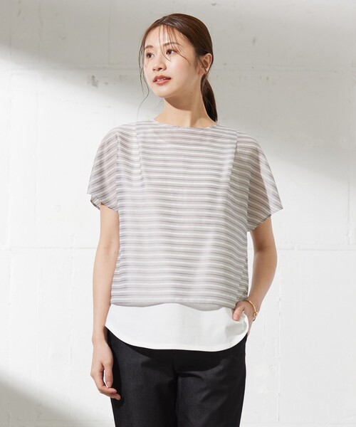 J.PRESS Ladies(J.プレス レディス)の「シアーボーダーツイン カットソー(Tシャツ/カットソー・レディース・ターコイズブルー系1/ブラウン系1/ネイビー系1・SMALL)」の2枚目の写真