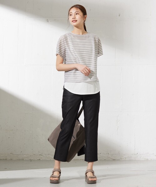 J.PRESS Ladies(J.プレス レディス)の「シアーボーダーツイン カットソー(Tシャツ/カットソー・レディース・ターコイズブルー系1/ブラウン系1/ネイビー系1・SMALL)」の4枚目の写真