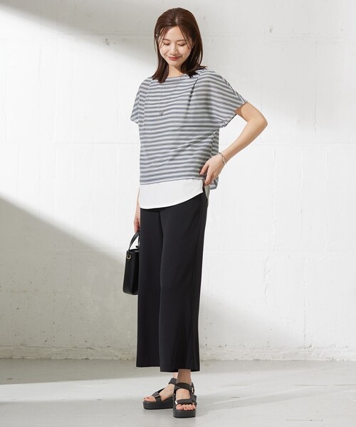 J.PRESS Ladies(J.プレス レディス)の「シアーボーダーツイン カットソー(Tシャツ/カットソー・レディース・ターコイズブルー系1/ブラウン系1/ネイビー系1・SMALL)」の8枚目の写真