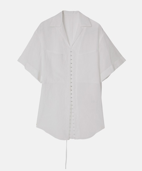 iRENE(アイレネ)の「フロントホックシャツ / Front Hook Shirt(シャツ/ブラウス・レディース・オフホワイト/ブラック/ブルー・36)」の9枚目の写真