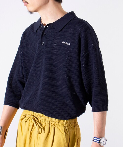 GEVACO（ゲバコ）の「【GEVACO/ゲバコ】コットン 透かし編み ニットポロシャツ シアートップス サマーニット（ポロシャツ・メンズ・アイボリー/ミント/グレイッシュベージュ/ネイビー・M/L）」の11枚目の写真