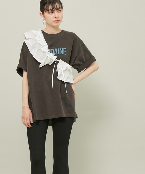 ROPE' PICNIC（ロペピクニック）の「オーバーサイズロックTシャツ/リンクコーデ（Tシャツ/カットソー・レディース・オフホワイト/チャコールグレー/グレー系その他・38）」の4枚目の写真