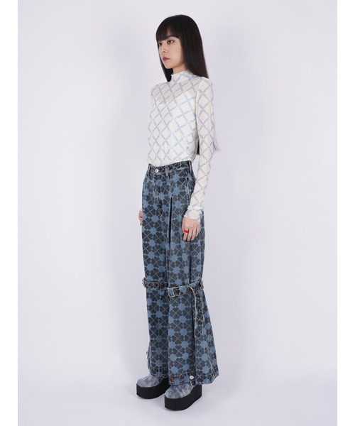 パメオポーズ PIXEL CLOVER DENIM BAGGY TROUSERS セール】Pile Print Pixel Clover Denim Baggy Trousers（デニム