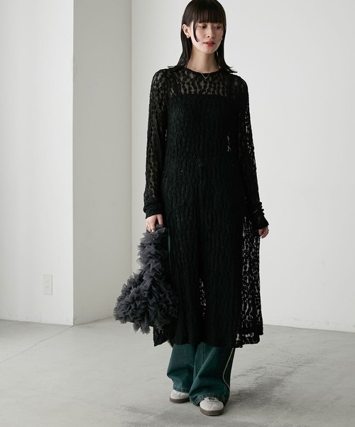 THE TOE REIMS FLARE ONE PIECE 新品タグ付き セール】【forksy.】フラワーレースメロー切り替えシアー