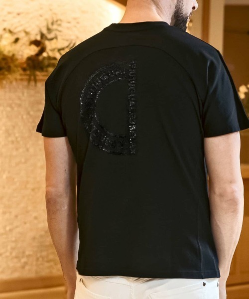 1PIU1UGUALE3 RELAX(ウノピゥウノウグァーレトレ リラックス)ラインストーンバックロゴ半袖Tシャツ（Tシャツ/カットソー）｜1PIU1UGUALE3 RELAX （ウノピゥウノウグァーレトレ リラックス）