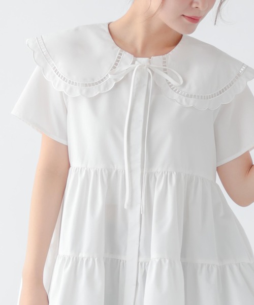 Fit more（フィットモア）の「ハシゴスカラップ襟ティアードブラウス（シャツ/ブラウス・レディース・ブルー/ピンク/ホワイト・FREE）」の14枚目の写真