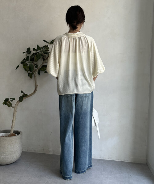 DouDou(ドゥドゥ)の「【WEB限定】シアーチェック棒タイブラウス(シャツ/ブラウス・レディース・アイボリー/ブラック・FREE)」の5枚目の写真