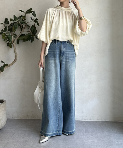 DouDou(ドゥドゥ)の「【WEB限定】シアーチェック棒タイブラウス(シャツ/ブラウス・レディース・アイボリー/ブラック・FREE)」の9枚目の写真
