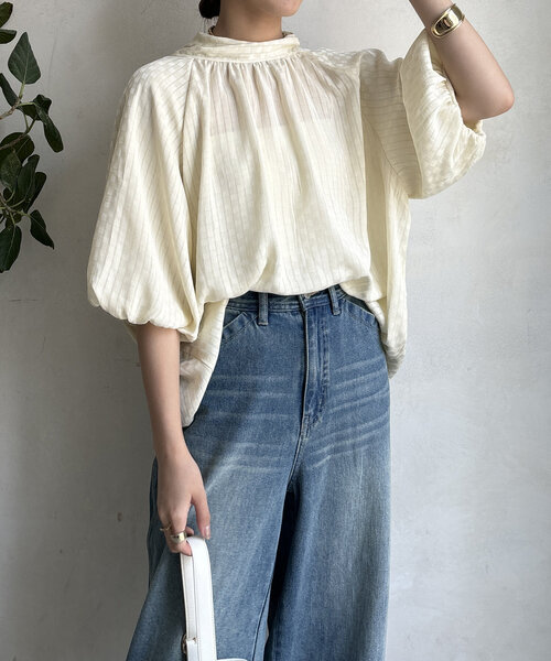 DouDou(ドゥドゥ)の「【WEB限定】シアーチェック棒タイブラウス(シャツ/ブラウス・レディース・アイボリー/ブラック・FREE)」の11枚目の写真