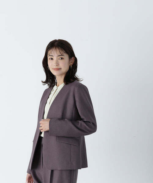 ナチュラルビューティベーシック ノーカラージャケットパンツセットアップ 濃紺 S 楽天市場】＜Peストレッチツイルセットアップ＞ ノーカラー