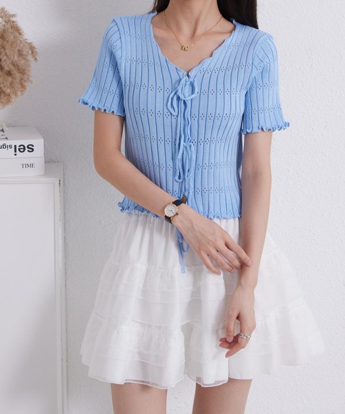 MAISON DE THERESE(メゾン ド テレーズ)の「VネックリボンTシャツ(ニット/セーター・レディース・ブラック/ブルー/イエロー/ピンク/ホワイト・FREE)」の13枚目の写真
