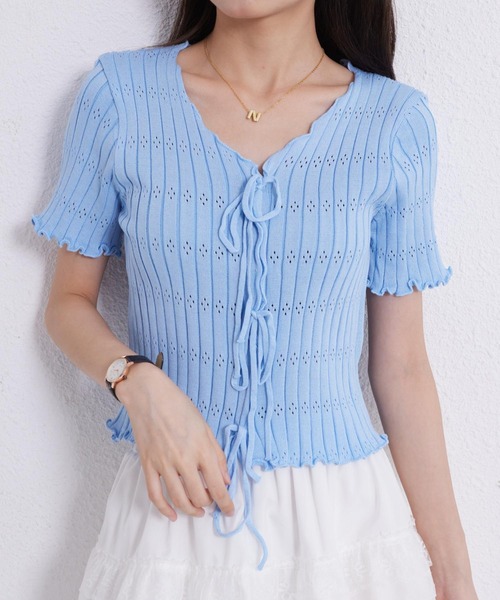 MAISON DE THERESE(メゾン ド テレーズ)の「VネックリボンTシャツ(ニット/セーター・レディース・ブラック/ブルー/イエロー/ピンク/ホワイト・FREE)」の15枚目の写真