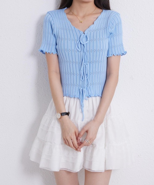 MAISON DE THERESE(メゾン ド テレーズ)の「VネックリボンTシャツ(ニット/セーター・レディース・ブラック/ブルー/イエロー/ピンク/ホワイト・FREE)」の16枚目の写真