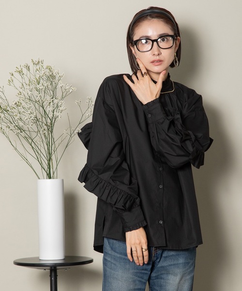 MHBG TOKYO（エムエイチビージートーキョー）の「ラッフルフリル袖シャツ（シャツ/ブラウス・レディース・ホワイト/ブラック・FREE）」の18枚目の写真