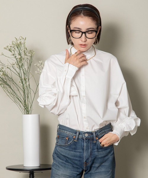 MHBG TOKYO（エムエイチビージートーキョー）の「ラッフルフリル袖シャツ（シャツ/ブラウス・レディース・ホワイト/ブラック・FREE）」の17枚目の写真