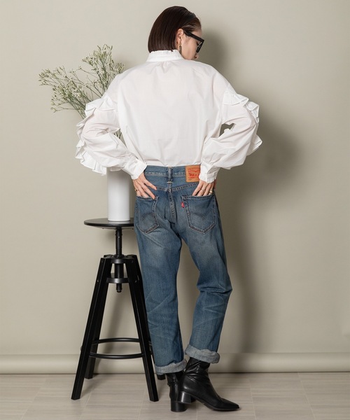 MHBG TOKYO（エムエイチビージートーキョー）の「ラッフルフリル袖シャツ（シャツ/ブラウス・レディース・ホワイト/ブラック・FREE）」の14枚目の写真