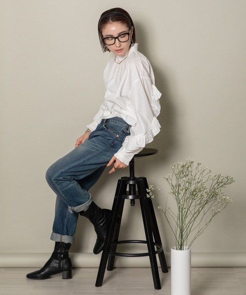 MHBG TOKYO（エムエイチビージートーキョー）の「ラッフルフリル袖シャツ（シャツ/ブラウス・レディース・ホワイト/ブラック・FREE）」の10枚目の写真