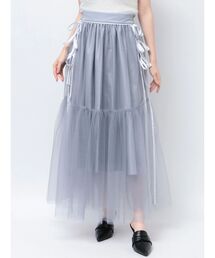 サイドラインリボンチュールスカート