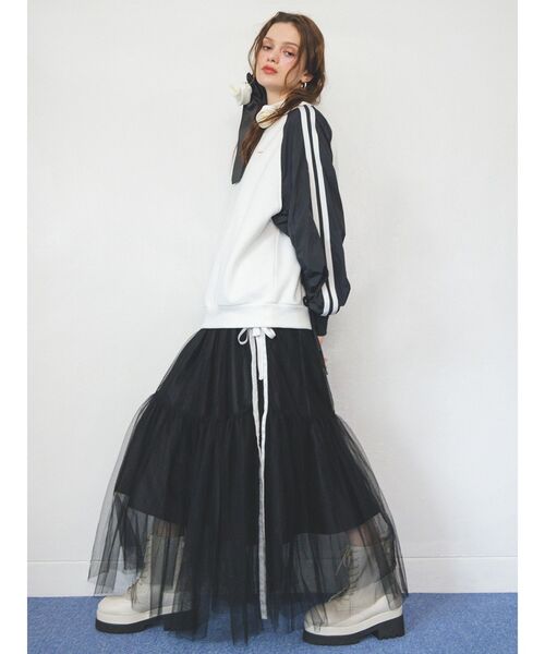 CALNAMUR（カルナムール）の「サイドラインリボンチュールスカート（スカート・レディース・ホワイト/グレー/ブラック・FREE）」の12枚目の写真