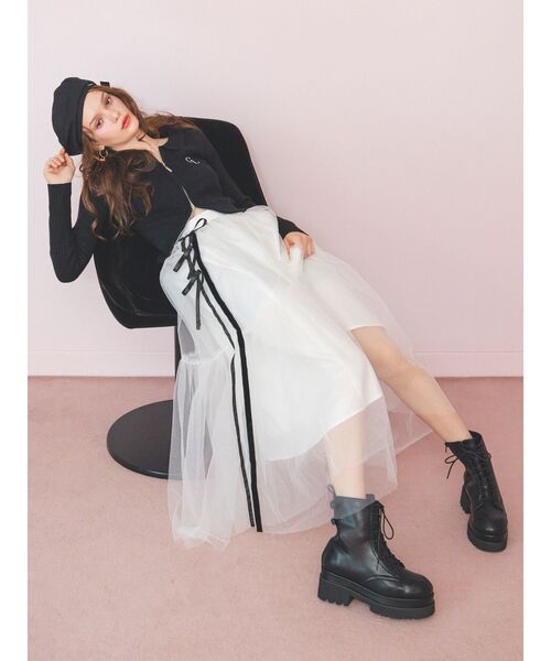 CALNAMUR（カルナムール）の「サイドラインリボンチュールスカート（スカート・レディース・ホワイト/グレー/ブラック・FREE）」の13枚目の写真