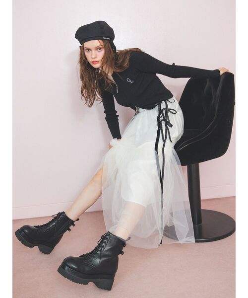 CALNAMUR（カルナムール）の「サイドラインリボンチュールスカート（スカート・レディース・ホワイト/グレー/ブラック・FREE）」の4枚目の写真