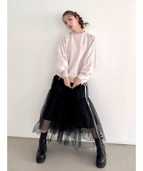 CALNAMUR（カルナムール）の「サイドラインリボンチュールスカート（スカート・レディース・ホワイト/グレー/ブラック・FREE）」の7枚目の写真