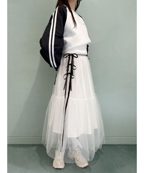 CALNAMUR（カルナムール）の「サイドラインリボンチュールスカート（スカート・レディース・ホワイト/グレー/ブラック・FREE）」の8枚目の写真