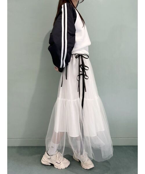 CALNAMUR（カルナムール）の「サイドラインリボンチュールスカート（スカート・レディース・ホワイト/グレー/ブラック・FREE）」の9枚目の写真