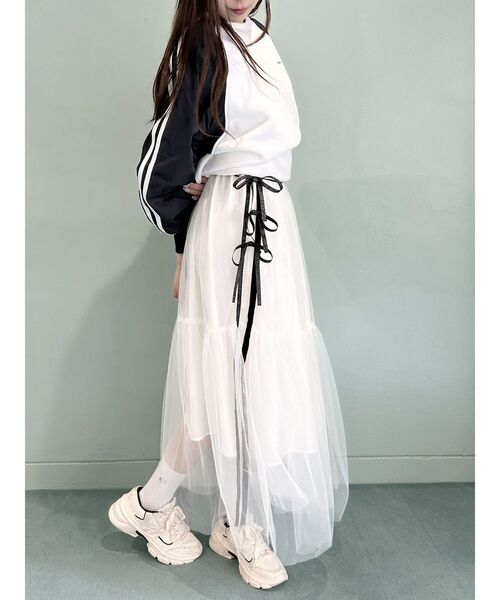 CALNAMUR（カルナムール）の「サイドラインリボンチュールスカート（スカート・レディース・ホワイト/グレー/ブラック・FREE）」の10枚目の写真