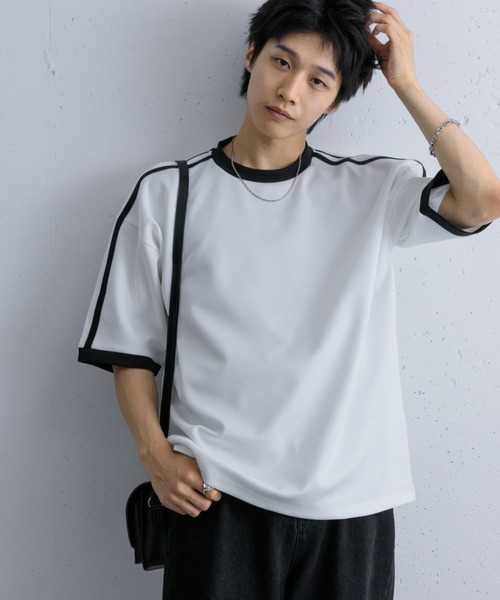 SENSE OF PLACE by URBAN RESEARCH（センスオブプレイスバイアーバンリサーチ）の「ポンチリンガーショートスリーブTシャツ（Tシャツ/カットソー・メンズ・チャコールグレー/ホワイト/ブラック・LARGE/MEDIUM）」の2枚目の写真