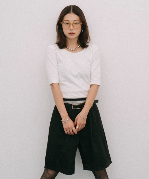 HANNE(アン)の「ハーフスリーブコンパクトTEE(Tシャツ/カットソー・レディース・ホワイト/ブラック・FREE)」の2枚目の写真
