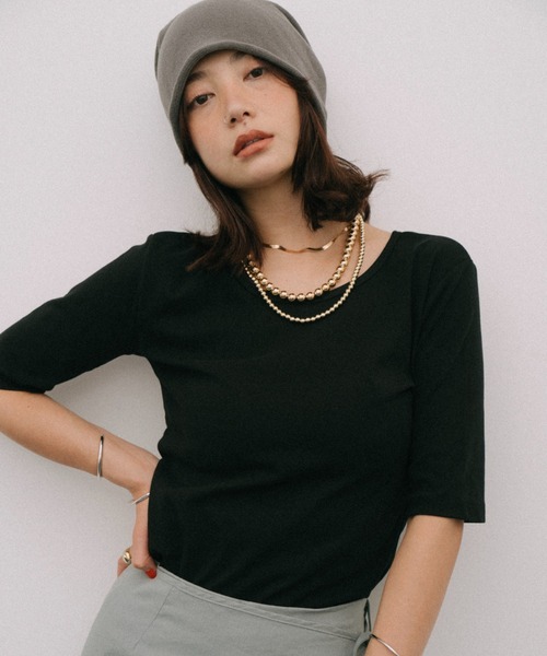 HANNE(アン)の「ハーフスリーブコンパクトTEE(Tシャツ/カットソー・レディース・ホワイト/ブラック・FREE)」の8枚目の写真
