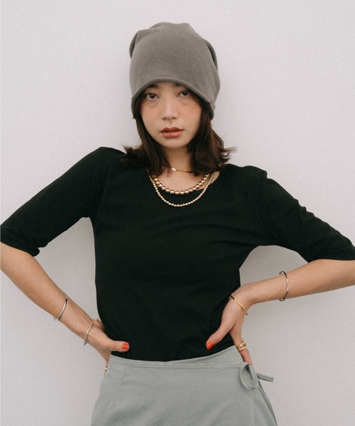 HANNE(アン)の「ハーフスリーブコンパクトTEE(Tシャツ/カットソー・レディース・ホワイト/ブラック・FREE)」の7枚目の写真