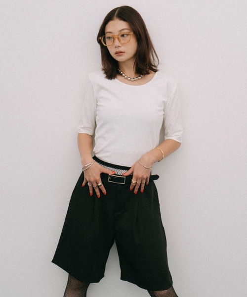 HANNE(アン)の「ハーフスリーブコンパクトTEE(Tシャツ/カットソー・レディース・ホワイト/ブラック・FREE)」の5枚目の写真