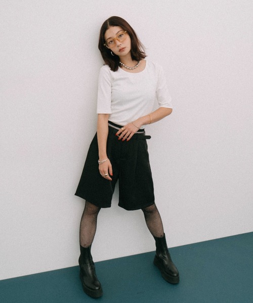 HANNE(アン)の「ハーフスリーブコンパクトTEE(Tシャツ/カットソー・レディース・ホワイト/ブラック・FREE)」の4枚目の写真