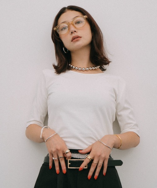 HANNE(アン)の「ハーフスリーブコンパクトTEE(Tシャツ/カットソー・レディース・ホワイト/ブラック・FREE)」の3枚目の写真