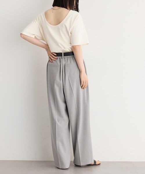 TRギャバタックストレートパンツ　グレー　34 for/c（フォーシー）の「[低身長/高身長向けサイズ有]撥水タック