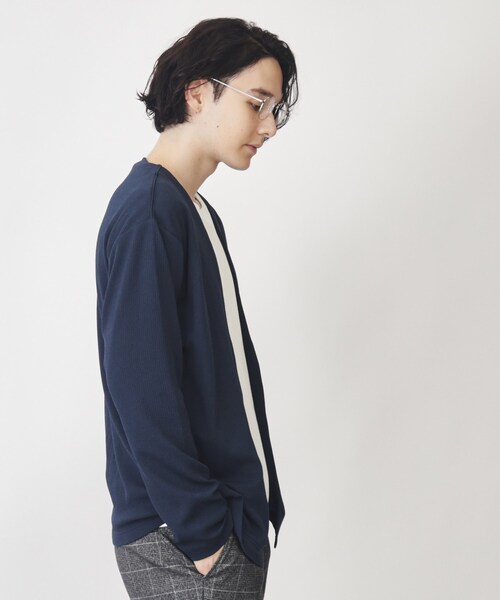 THE SHOP TK （ザ ショップ ティーケー ）の「◆【カーディガン＋ロンTセットアイテム】杢ふくれアンサンブルカーディガン（カーディガン/ボレロ・メンズ・ネイビー系5/ブラウン系その他/ピンク系その他/ブルーグリーン/ネイビー・04/03/02）」の12枚目の写真