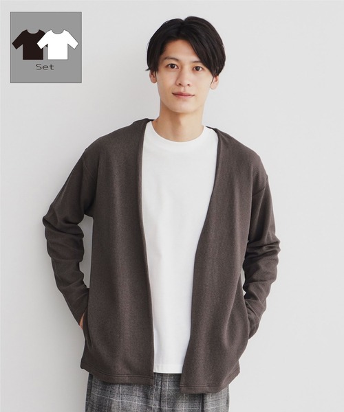 THE SHOP TK （ザ ショップ ティーケー ）の「◆【カーディガン＋ロンTセットアイテム】杢ふくれアンサンブルカーディガン（カーディガン/ボレロ・メンズ・ネイビー系5/ブラウン系その他/ピンク系その他/ブルーグリーン/ネイビー・04/03/02）」の2枚目の写真