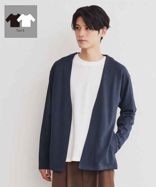 THE SHOP TK （ザ ショップ ティーケー ）の「◆【カーディガン＋ロンTセットアイテム】杢ふくれアンサンブルカーディガン（カーディガン/ボレロ・メンズ・ネイビー系5/ブラウン系その他/ピンク系その他/ブルーグリーン/ネイビー・04/03/02）」の3枚目の写真