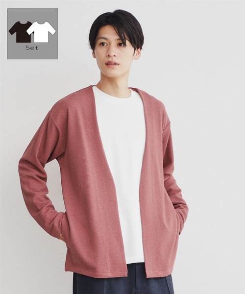 THE SHOP TK （ザ ショップ ティーケー ）の「◆【カーディガン＋ロンTセットアイテム】杢ふくれアンサンブルカーディガン（カーディガン/ボレロ・メンズ・ネイビー系5/ブラウン系その他/ピンク系その他/ブルーグリーン/ネイビー・04/03/02）」の5枚目の写真