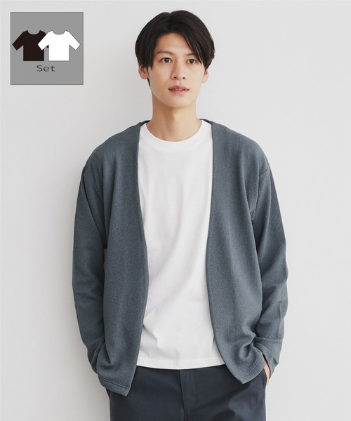 THE SHOP TK （ザ ショップ ティーケー ）の「◆【カーディガン＋ロンTセットアイテム】杢ふくれアンサンブルカーディガン（カーディガン/ボレロ・メンズ・ネイビー系5/ブラウン系その他/ピンク系その他/ブルーグリーン/ネイビー・04/03/02）」の4枚目の写真