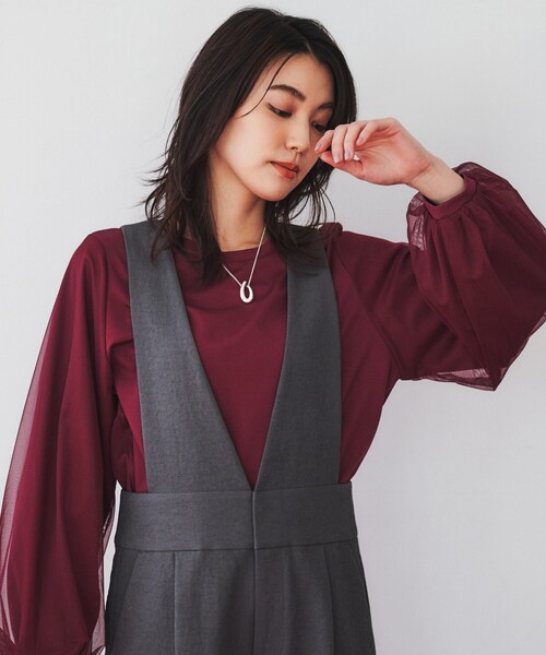 【セール】【洗える/すっきり丈/きれいめ】ストレッチポンチ袖チュールカットソー（Tシャツ/カットソー）｜UNTITLED（アンタイトル）