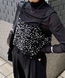 ISOOK | 【ISOOK / アイスー】スパンコールキャミソールビスチェ  / セットアップ可能 スパンコールビスチェ ショート丈 セットアップ対応 キラキラ ZOZOTOWN限定(キャミソール)