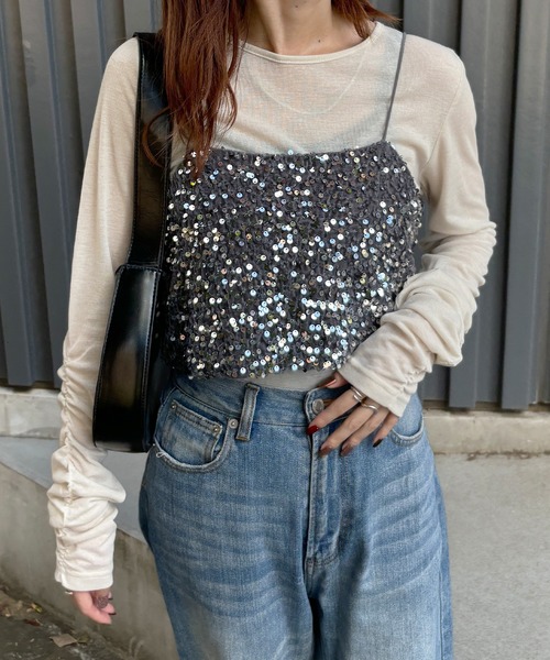 ISOOK(アイスー)の「【ISOOK / アイスー】スパンコールキャミソールビスチェ / セットアップ可能 スパンコールビスチェ ショート丈 セットアップ対応 キラキラ ZOZOTOWN限定(キャミソール・レディース・シルバー/ブラック・FREE)」の18枚目の写真