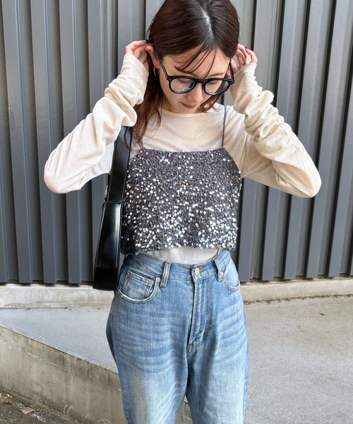 ISOOK(アイスー)の「【ISOOK / アイスー】スパンコールキャミソールビスチェ / セットアップ可能 スパンコールビスチェ ショート丈 セットアップ対応 キラキラ ZOZOTOWN限定(キャミソール・レディース・シルバー/ブラック・FREE)」の16枚目の写真