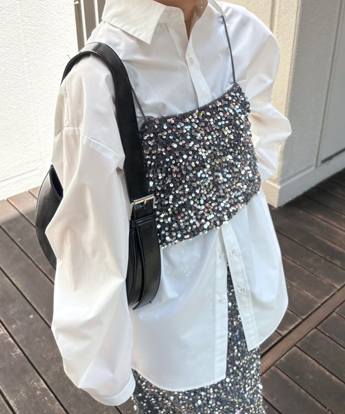 ISOOK(アイスー)の「【ISOOK / アイスー】スパンコールキャミソールビスチェ / セットアップ可能 スパンコールビスチェ ショート丈 セットアップ対応 キラキラ ZOZOTOWN限定(キャミソール・レディース・シルバー/ブラック・FREE)」の15枚目の写真