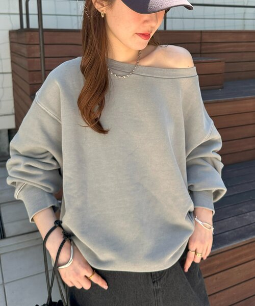 DISCOAT(ディスコート)の「【WEB限定】ピグメントワンショルスウェット(Tシャツ/カットソー・レディース・ブラウン/アイボリー/チャコールグレー/ライトグレー/ピンク・FREE/SHORT)」の21枚目の写真